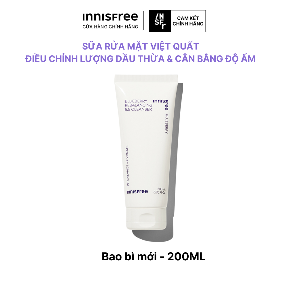 Sữa rửa mặt cân bằng giữ ẩm da INNISFREE Blueberry Rebalancing 5.5 Cleanser 200 mL