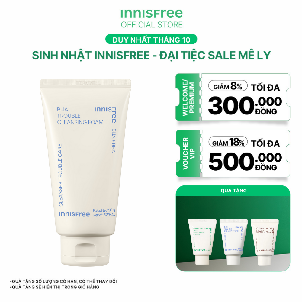 Sữa rửa mặt dành cho da mụn INNISFREE Bija Trouble Cleansing Foam 150 g